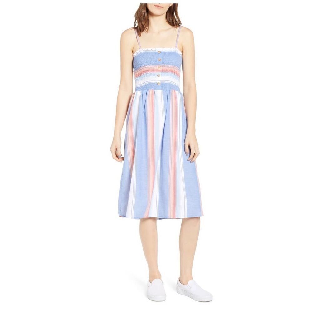 Angie Smocked Bodice Stripe Midi Dress